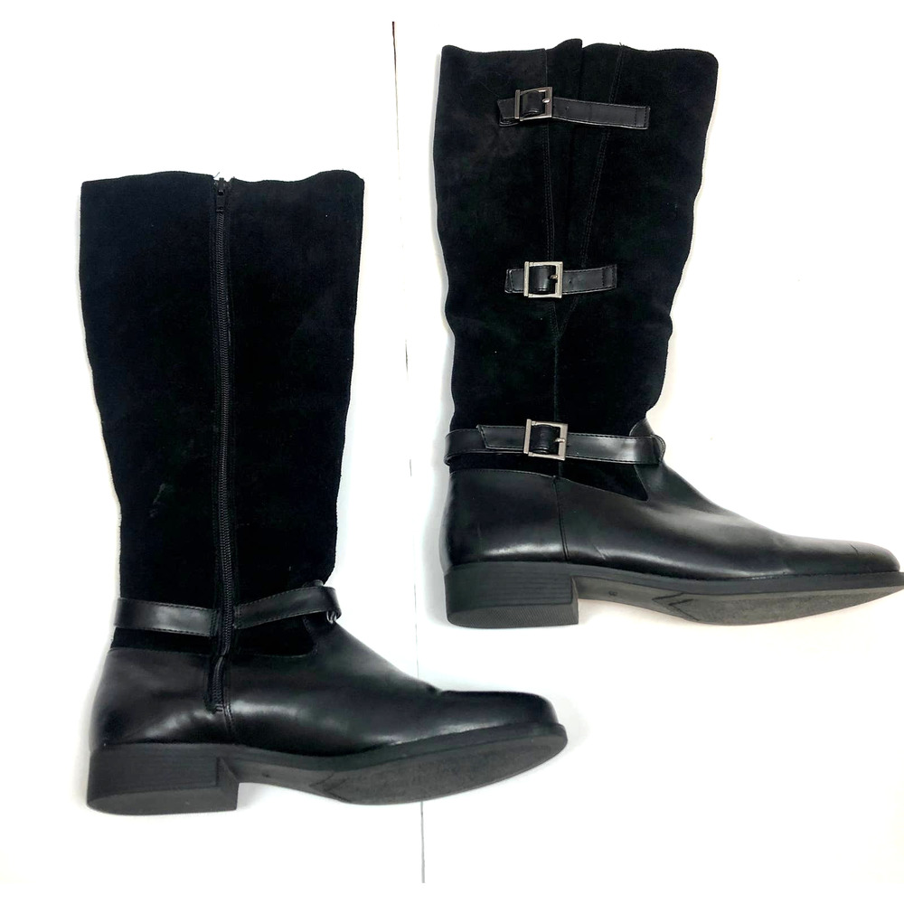 Matisse Hunt Riding Boots Womens 8.5 Black Leather Suede‎ 3 Buckle Equestrian